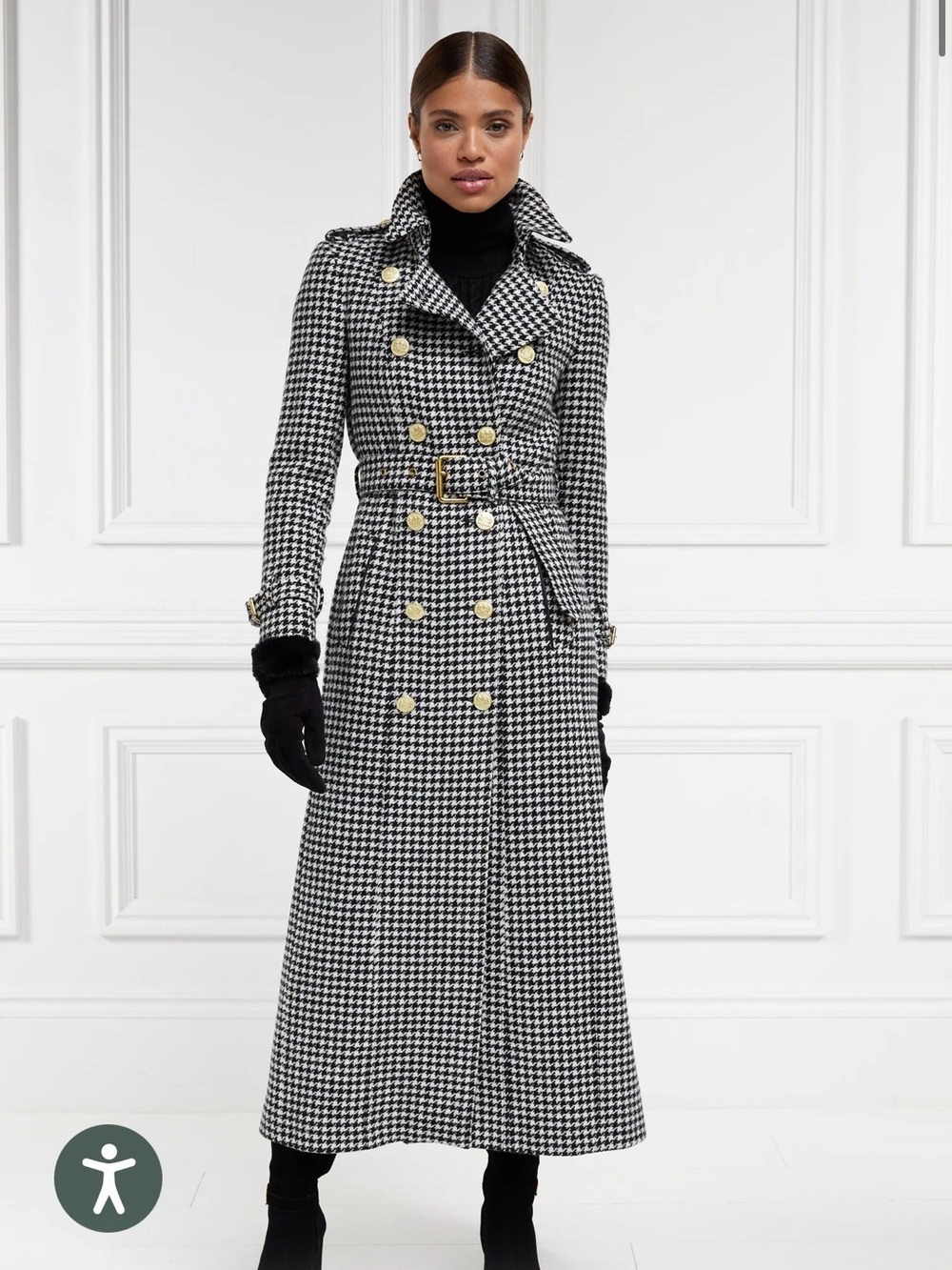 Holland Cooper Houndstooth Marlborough Trench Coat - Black & White - Picture 2 of 5